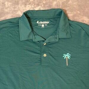 Chubbies Mens XXL Performance Polo Shirt Green Palm Tree Tee Golf Short Sleeve